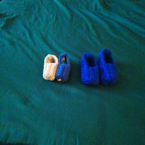 Handmade Knitted Baby Booties Set - Blue and Yellow